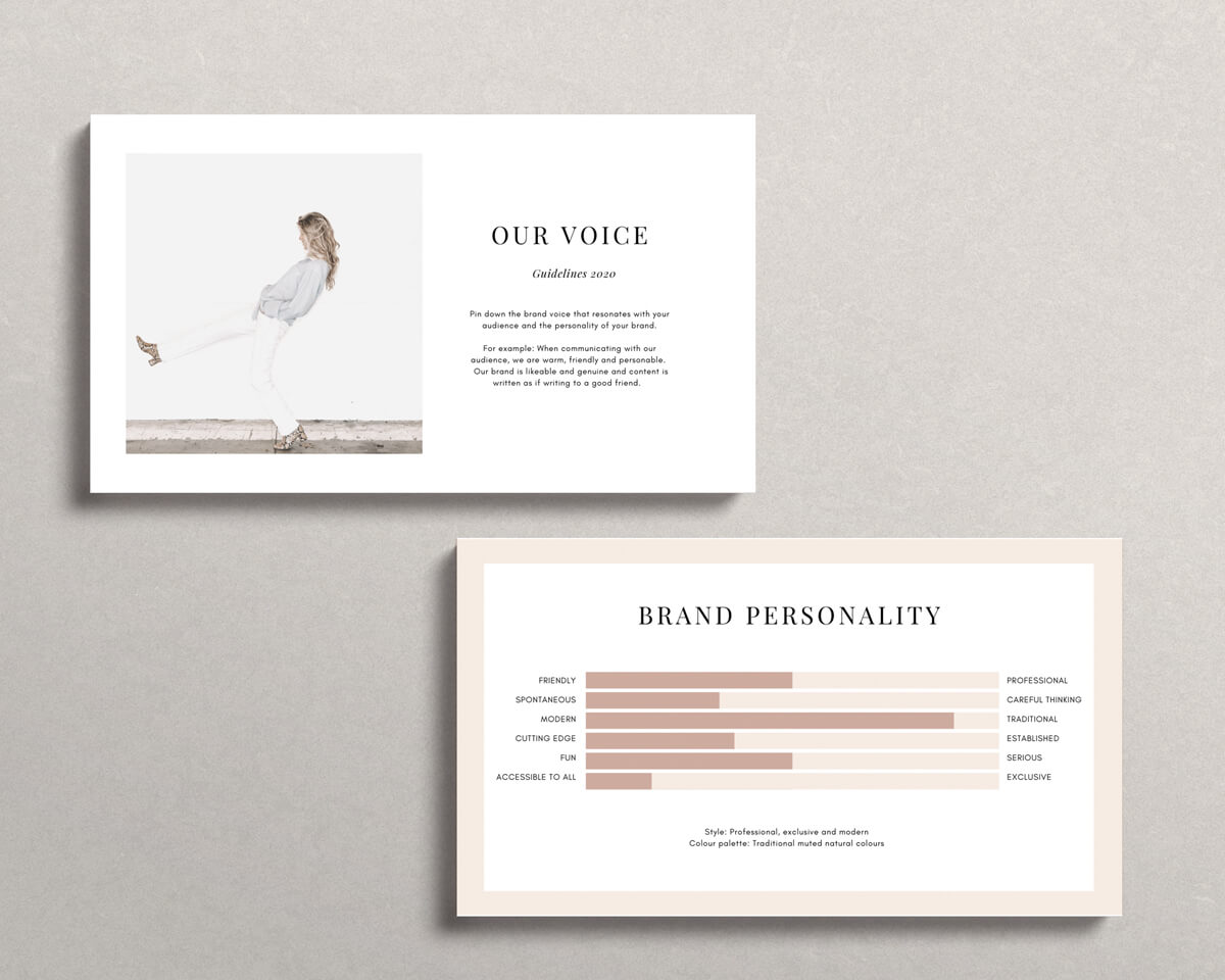 brand style guide showing brand voice and brand personality